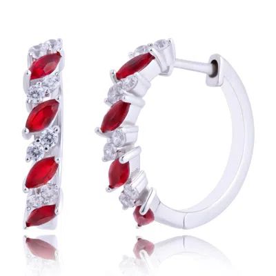 Max + Stone 925 Sterling Silver Gemstone Hoop Earrings With Cz Accent Stones