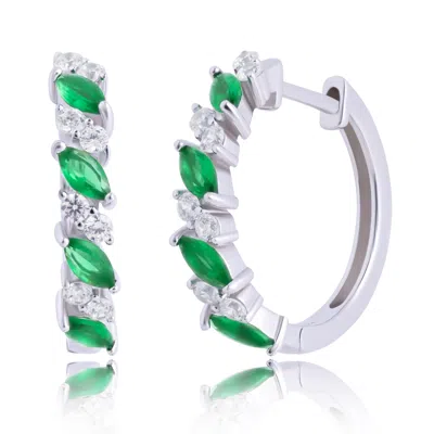 Max + Stone 925 Sterling Silver Gemstone Hoop Earrings With Cz Accent Stones In Metallic
