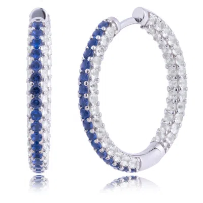 Max + Stone 925 Sterling Silver Gemstone Inside Out Hoop Earrings With White Sapphires In Metallic