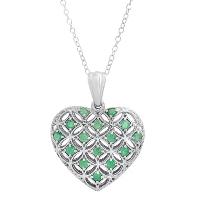 Max + Stone 925 Sterling Silver Genuine Gemstone Heart Shape Filigree Pendant 18 Inch Chain In Metallic