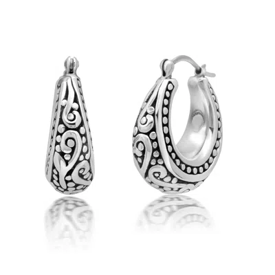 Max + Stone 925 Sterling Silver Hoop Beaded Filigree Chunky Silver Earrings In Multi