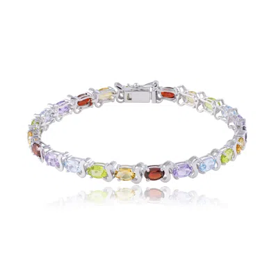 Max + Stone 925 Sterling Silver Multi Gemstone Tennis Bracelet 7.5 Inch