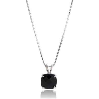 Max + Stone 925 Sterling Silver Or 14k Gold 8mm Cushion Cut Gemstone Pendent Necklace In Black