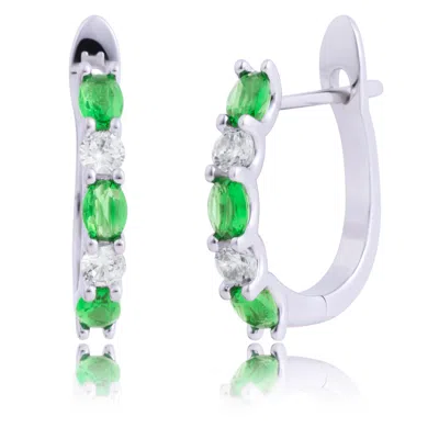 Max + Stone 925 Sterling Silver Oval Cut Gemstone Hoop Earrings With Cz In Metallic