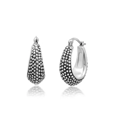 Max + Stone 925 Sterling Silver Oval Finely Beaded Hoop Earrings In Metallic
