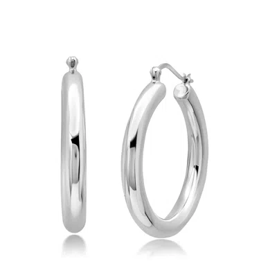 Max + Stone 925 Sterling Silver Polished Chunky Hoop Earrings In White