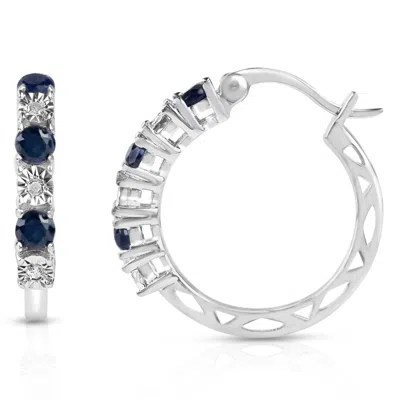 Max + Stone 925 Sterling Silver Real Diamond And Gemstone Hoop Earrings In Metallic