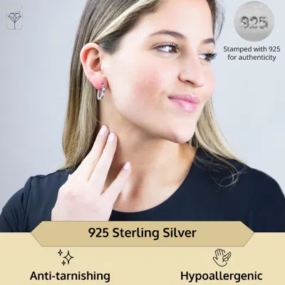 Max + Stone 925 Sterling Silver Real Diamond And Gemstone Hoop Earrings In Green