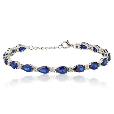 Max + Stone 925 Sterling Silver Real Diamond And Gemstone Tennis Bracelet-adjustable Length In Metallic
