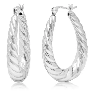 Max + Stone 925 Sterling Silver Rope Texture Oval Hoop Earrings In Metallic