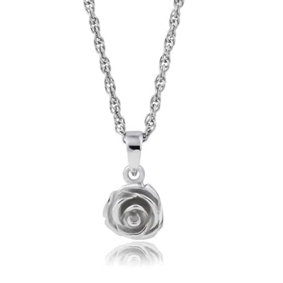 Max + Stone 925 Sterling Silver Rose Pendant Necklace On 18 Inch Rope Chain In Metallic