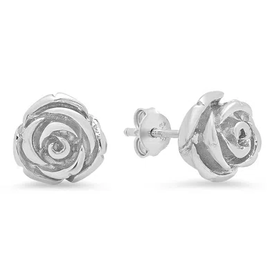 Max + Stone 925 Sterling Silver Rose Stud Earrings In Metallic