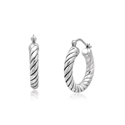 Max + Stone 925 Sterling Silver Round Fine Twist Hoop Earrings In Metallic