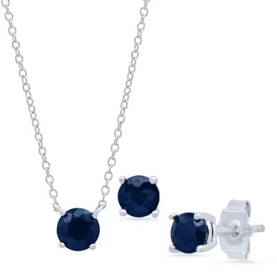 Max + Stone 925 Sterling Silver Round Gemstone 4mm Earrings And 6mm Pendant Set In Blue