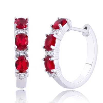 Max + Stone 925 Sterling Silver Round Gemstone And Diamond Hoop Earrings In Metallic