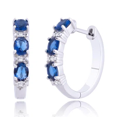 Max + Stone 925 Sterling Silver Round Gemstone And Diamond Hoop Earrings In Blue