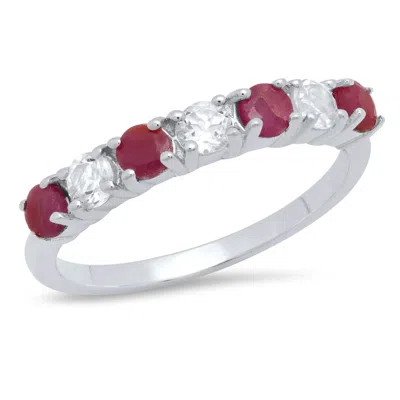 Max + Stone 925 Sterling Silver Round Gemstone And White Topaz Ring In Pink