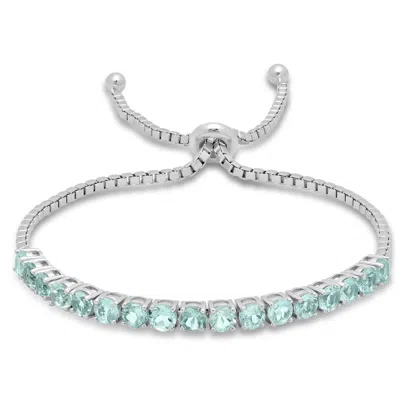 Max + Stone 925 Sterling Silver Round Gemstone Bolo Adjustable Bracelet In Blue