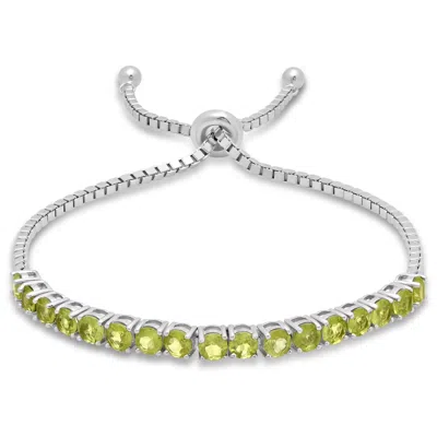 Max + Stone 925 Sterling Silver Round Gemstone Bolo Adjustable Bracelet In Green