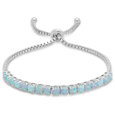 Max + Stone 925 Sterling Silver Round Gemstone Bolo Adjustable Bracelet In Multi