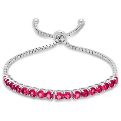 Max + Stone 925 Sterling Silver Round Gemstone Bolo Adjustable Bracelet In Pink
