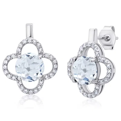 Max + Stone 925 Sterling Silver Round Gemstone Clover Stud Earrings With White Topaz Accents In Multi