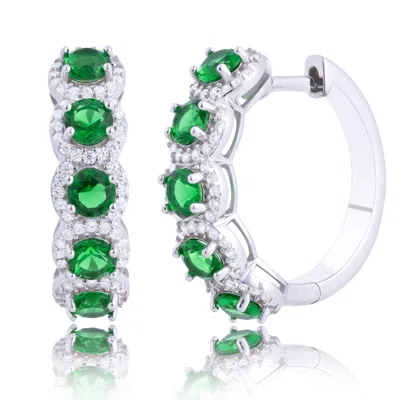Max + Stone 925 Sterling Silver Round Gemstone Hoop Earrings With Cz In Gray