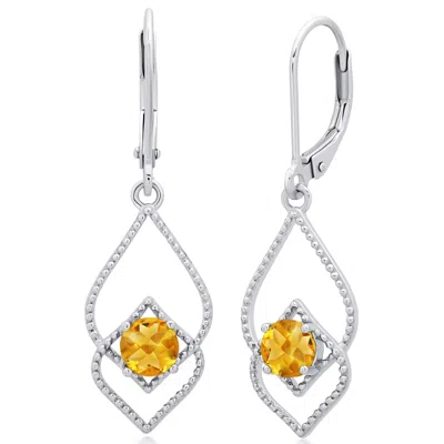 Max + Stone 925 Sterling Silver Round Gemstone Leverback Drop Hoop Earrings In Multi