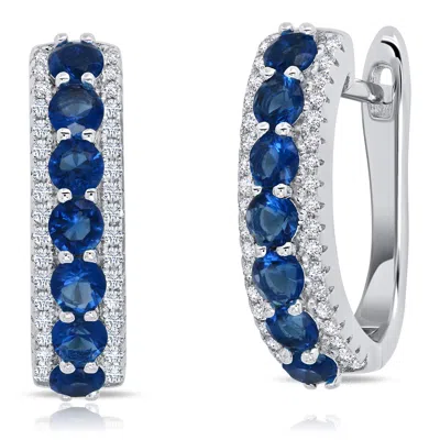 Max + Stone 925 Sterling Silver Simulated Round Gemstone Hoop Earrings With Hinged Posts In Metallic