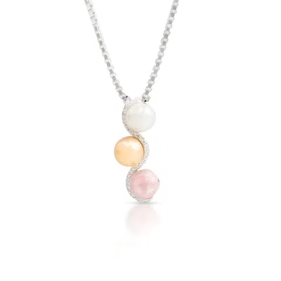 Max + Stone 925 Sterling Silver Stacked Three Freshwater Pearl Necklace With Diamond Accents In Metallic