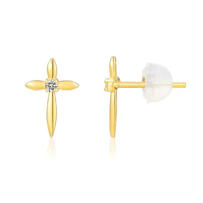 Max + Stone Real 10k Yellow Gold Cubic Zirconia Cross Stud Earrings