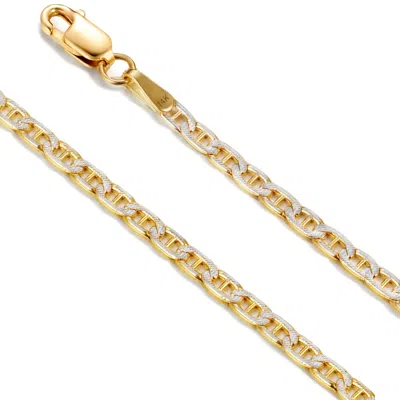 Max + Stone Real 14k Yellow Gold Two Tone Mariner Link Chain For Women Men In 18 Or 20 Inch In Multi