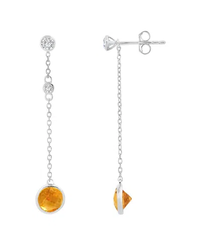 Max + Stone Maxcolor Silver 1.30 Ct. Tw. Citrine Drop Earrings In White