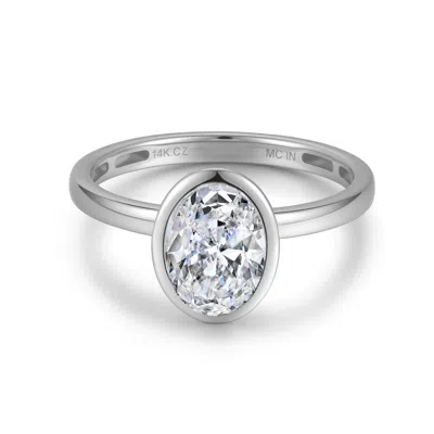 Max + Stone Solid 10k Gold 3 Carat Oval Bezel 9x7mm Cubic Zirconia Engagement Ring In White