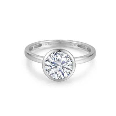 Max + Stone Solid 10k Gold 3.5 Carat Cubic Zirconia Round 8mm Bezel Engagement Ring In White