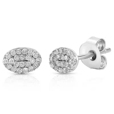 Max + Stone Solid 10k White Gold 0.15 Carat Oval Real Diamond Cluster Earrings In Metallic
