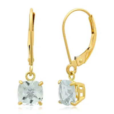 Max + Stone Solid 10k Yellow Gold Cushion Cut Dangle Gemstone Leverback Earrings