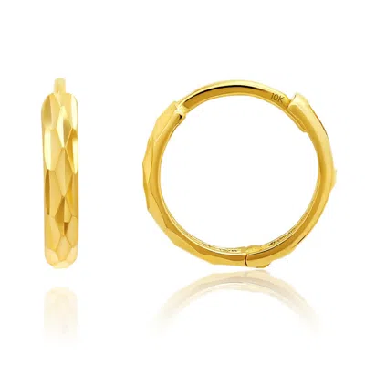 Max + Stone Solid 10k Yellow Gold Hoop Earrings With Hidden Hinged Back 12 Mm (0.47 Inches)