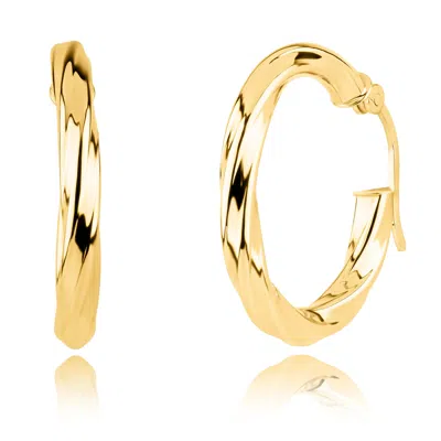 Max + Stone Solid 10k Yellow Gold Twisted 15mm Hoop Earrings With Secure Closure
