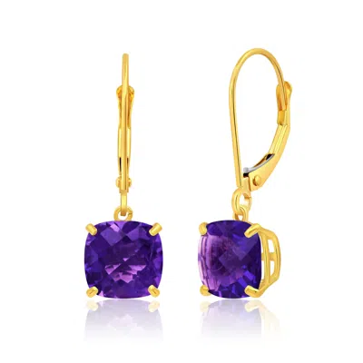 Max + Stone Solid 10k Yellow Or White Gold 8mm Cushion Cut Dangle Gemstone Earrings In Blue