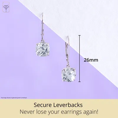 Max + Stone Solid 10k Yellow Or White Gold 8mm Cushion Cut Dangle Gemstone Earrings In Transparent