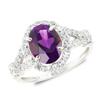 Max + Stone Solid 10k Yellow Or White Gold Oval Cut Gemstone Halo Birthstone Ring In Purple