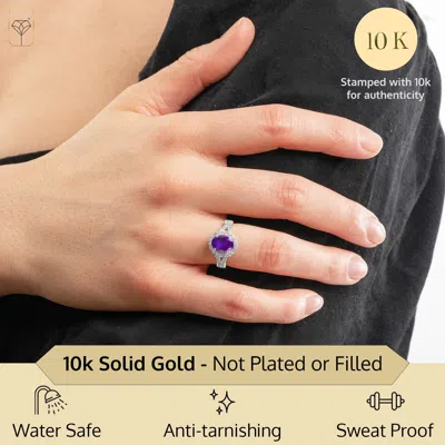 Max + Stone Solid 10k Yellow Or White Gold Oval Cut Gemstone Halo Birthstone Ring In Green