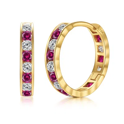 Max + Stone Solid 14k Yellow Gold Cubic Zirconia Huggie Hoop Earrings In White, Pink Or Red