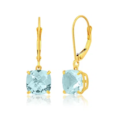 Max + Stone Solid 14k Yellow Or White Gold 8mm Cushion Cut Dangle Gemstone Earrings In Neutral