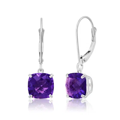 Max + Stone Solid 14k Yellow Or White Gold 8mm Cushion Cut Dangle Gemstone Earrings In Green