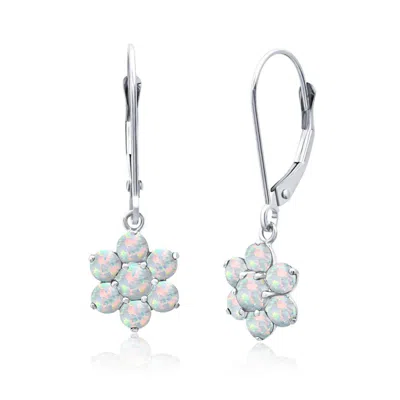 Max + Stone Solid 14k Yellow Or White Gold Gemstone Flower Shape Dangle Earrings In Metallic