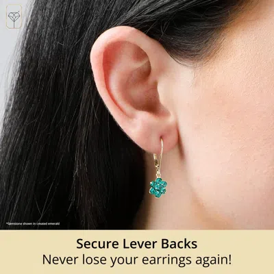 Max + Stone Solid 14k Yellow Or White Gold Gemstone Flower Shape Dangle Earrings In Green