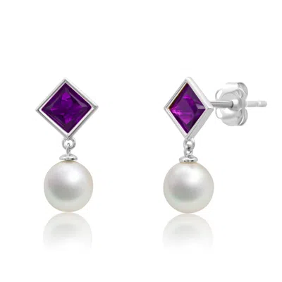 Max + Stone Sterling Silver 6mm Cultured Pearl Dangle And 5mm Gemstone Stud Earrings In Pattern