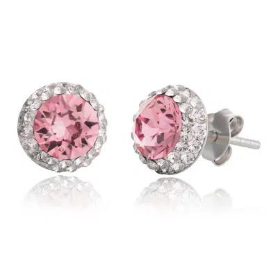 Max + Stone Sterling Silver Crystal Halo Stud Earrings Various Colors In Metallic